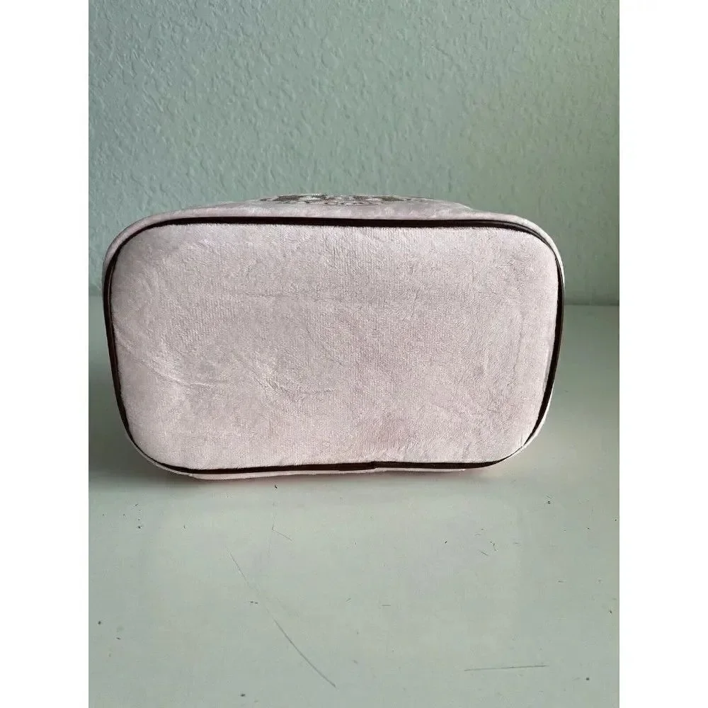 JUICY COUTURE Makeup Bag Travel Cosmetic Train Case Pink‎ Velour Scottie Crown